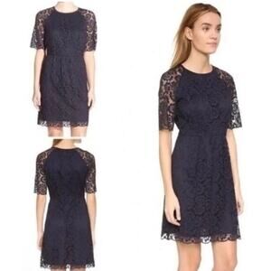 Madewell Magnolia Lace Dress Women's 12 Navy Blue Midi Dress